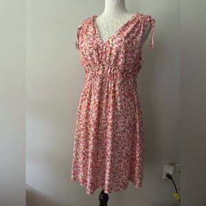 Time and Tru Pink Floral V-Neck Smocked Waist Sundress